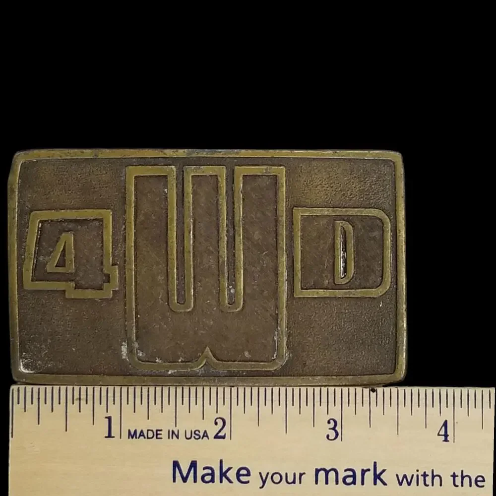 Vintage‎ 4WD Belt Buckle Solid Brass Four Wheel Drive Gold Tone USA Made